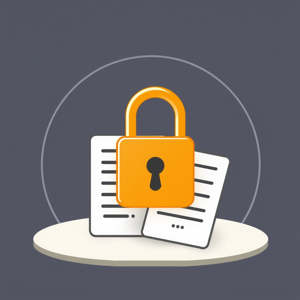 Icône représentant la protection des données personnelles avec un cadenas et des documents sécurisés dans un style zen minimaliste